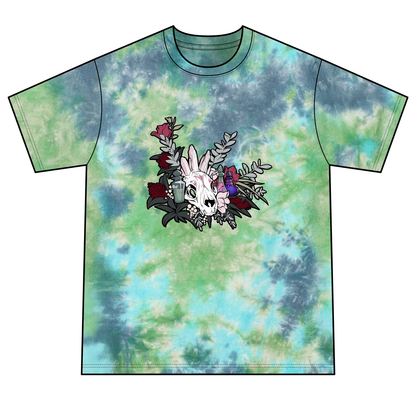 Floral Skull || Unisex Crystal Tie-Dye T-shirt